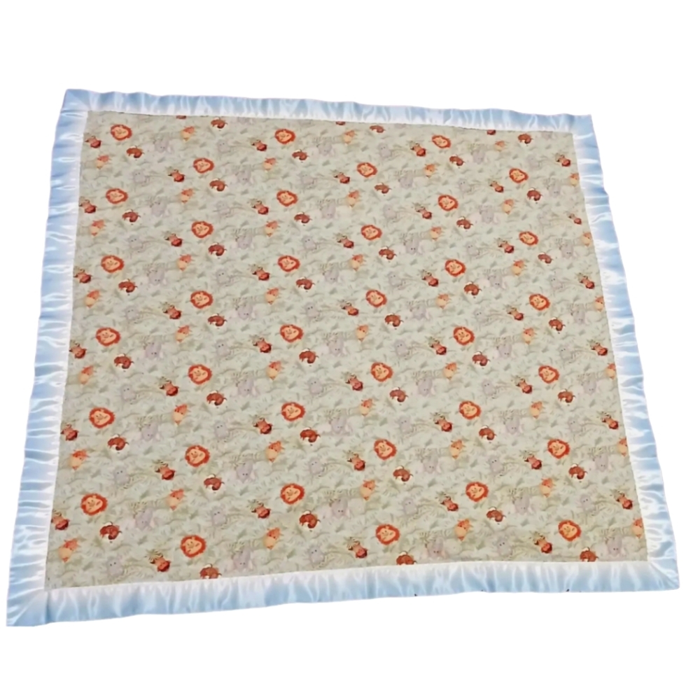 Vintage Safari Animal Baby Blanket Ombre Satin Trim 40×40